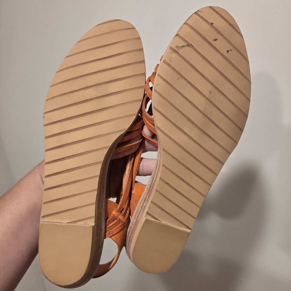 True Vintage 70s Foot Niks Sandals Shoes US 7B Orange Leather Boho Hippie Gypsy - Picture 10 of 11